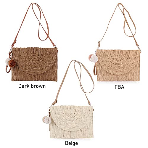 Handmade Straw Crossbody Bag for Summer Beach (Beige)