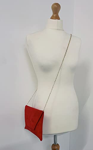 LeahWard Red Suede Clutch for Evening Events