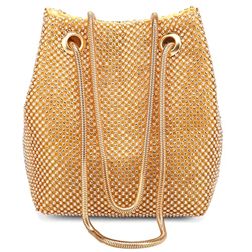 Crystal Rhinestone Evening Purse Clutch for Women (Gold)