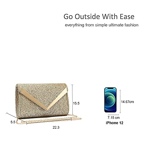 Gold V-Shape Envelope Clutch for Wedding, Prom, Bridal