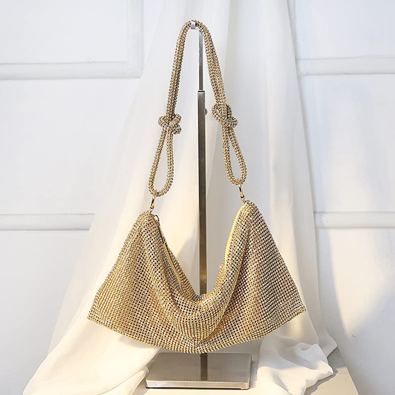 Gold strass embellished shoulder bag for party nights