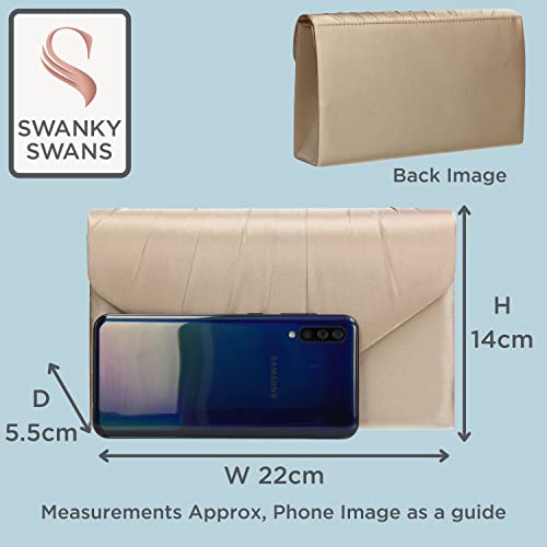 SwankySwans Chantel Satin Gold Evening Clutch Bag