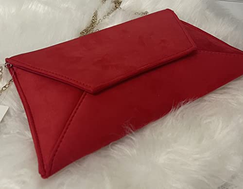 LeahWard Red Suede Clutch for Evening Events