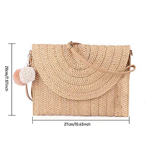 Handmade Straw Crossbody Bag for Summer Beach (Beige)