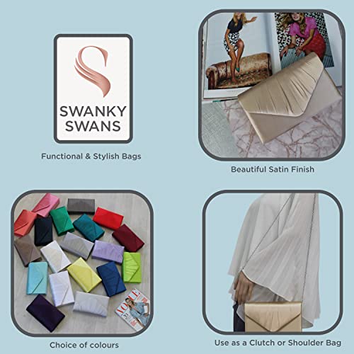 SwankySwans Chantel Satin Gold Evening Clutch Bag