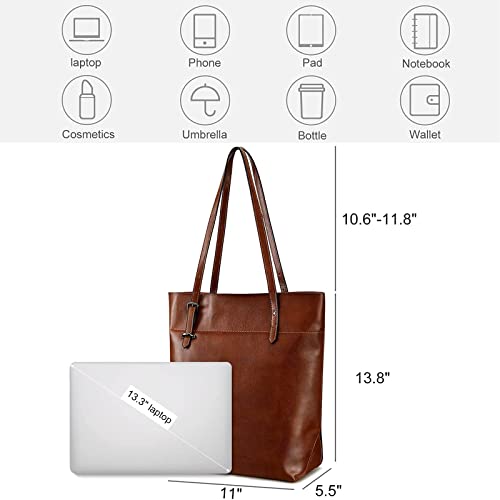 S-ZONE Vintage Leather Tote with Large Capacity