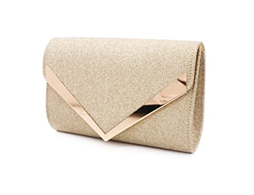 Gold V-Shape Envelope Clutch for Wedding, Prom, Bridal