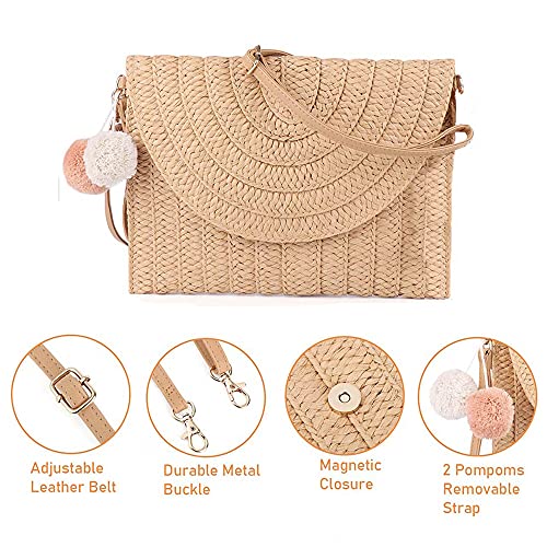 Handmade Straw Crossbody Bag for Summer Beach (Beige)