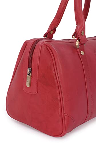 Red Leather Top Handle Handbag - Ladies Medium Size