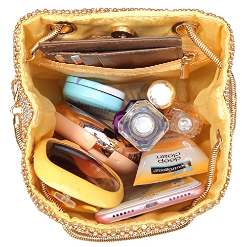 Crystal Rhinestone Evening Purse Clutch for Women (Gold)
