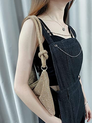 Gold strass embellished shoulder bag for party nights