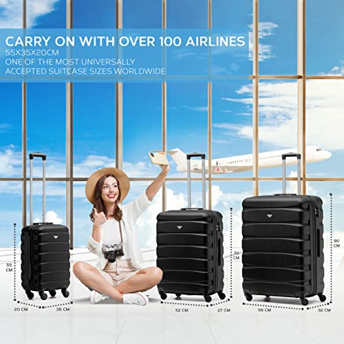 Flight Knight Lightweight 4 Wheel ABS Hard Case Small Suitcase Approved for Over 100 Airlines Including easyJet, British Airways, Ryanair, Jet2, Emirates & Many More - Carry On 55x35x20cm