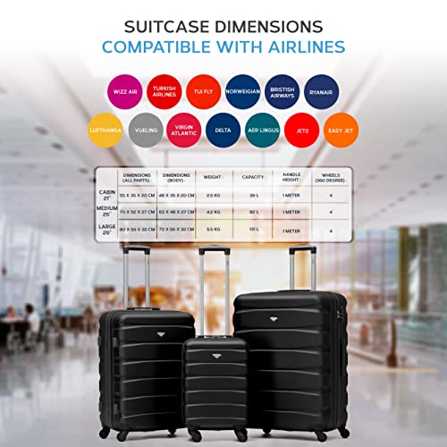 Flight Knight Lightweight 4 Wheel ABS Hard Case Small Suitcase Approved for Over 100 Airlines Including easyJet, British Airways, Ryanair, Jet2, Emirates & Many More - Carry On 55x35x20cm