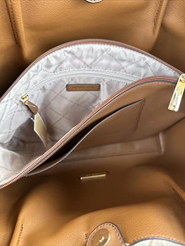 Michael Kors Emilia Large Triple Compartment Shoulder Bag Tote Vanilla MK Logo, Vanilla, Large