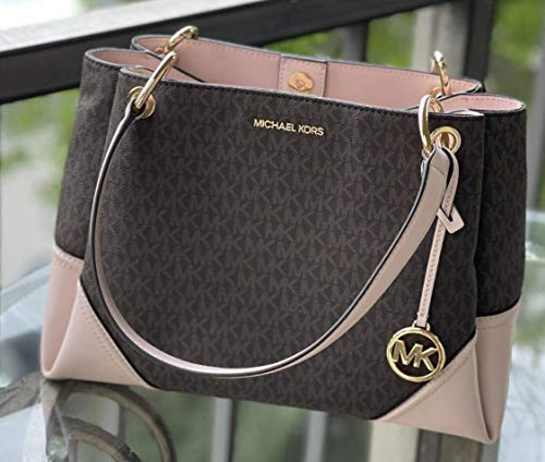 Michael Kors Nicole Large Shoulder Bag Handbag (Brown/Blush)