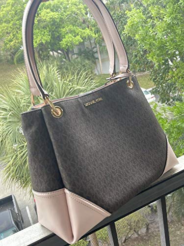 Michael Kors Nicole Large Shoulder Bag Handbag (Brown/Blush)