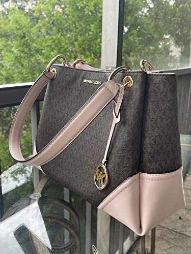 Michael Kors Nicole Large Shoulder Bag Handbag (Brown/Blush)