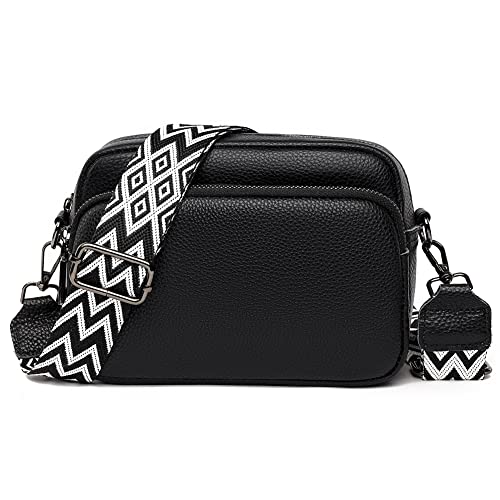 TIAASTAP Black Leather Crossbody Camera Bag for Women