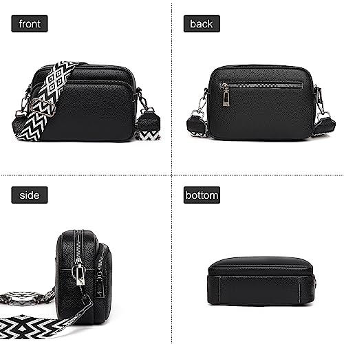 TIAASTAP Black Leather Crossbody Camera Bag for Women