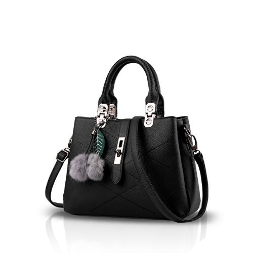 NICOLE & DORIS Black Retro PU Leather Shoulder Bag