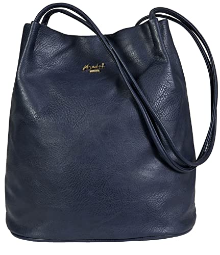 Mabel London Navy Vegan Leather Fashion Bucket Tote Handbag