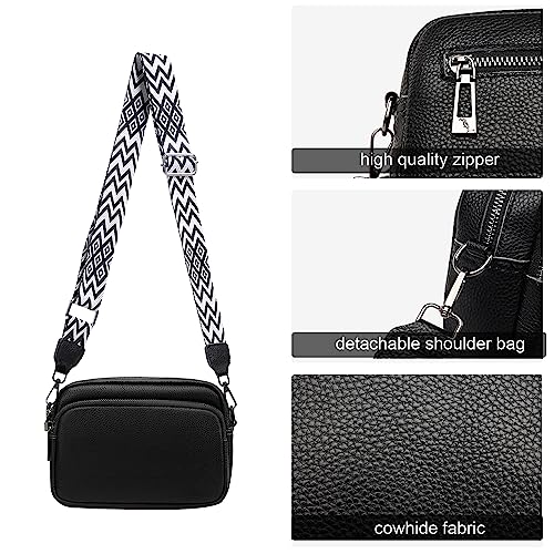 TIAASTAP Black Leather Crossbody Camera Bag for Women