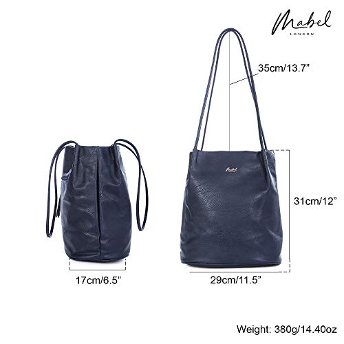 Mabel London Navy Vegan Leather Fashion Bucket Tote Handbag