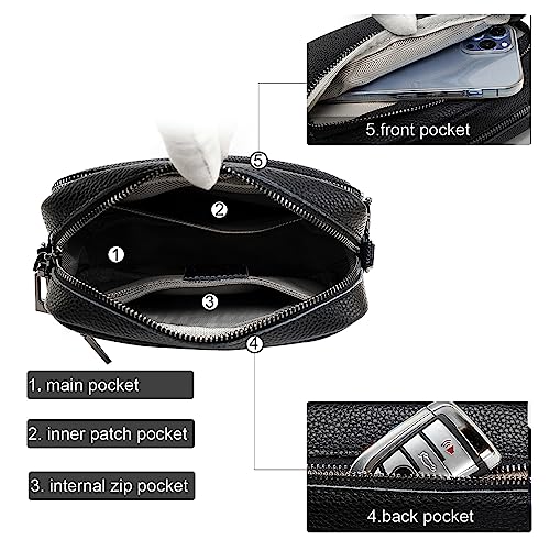 TIAASTAP Black Leather Crossbody Camera Bag for Women