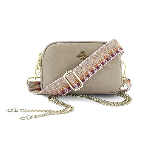 Woodland Leather Ladies Cross Body Bag: Beige, Italian Design