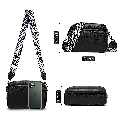 TIAASTAP Black Leather Crossbody Camera Bag for Women