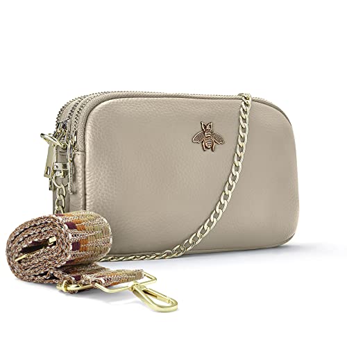 Woodland Leather Ladies Cross Body Bag: Beige, Italian Design