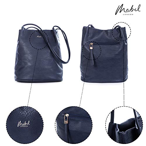 Mabel London Navy Vegan Leather Fashion Bucket Tote Handbag