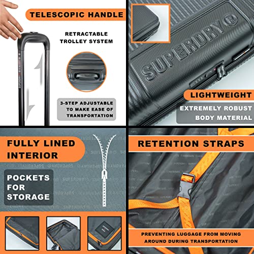 Superdry Large Black Suitcase - Lightweight, Robust, TSA Locks