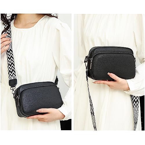 TIAASTAP Black Leather Crossbody Camera Bag for Women