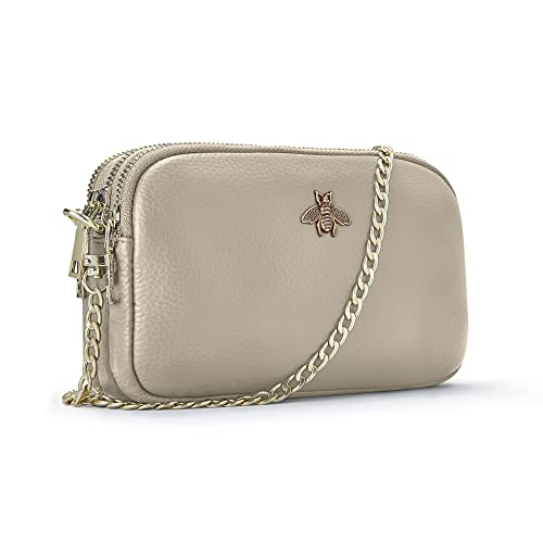Woodland Leather Ladies Cross Body Bag: Beige, Italian Design