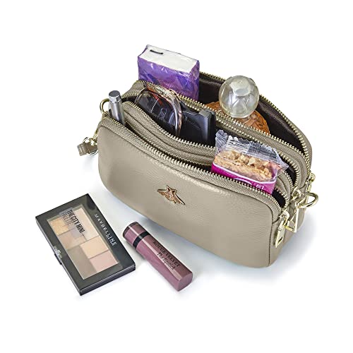 Woodland Leather Ladies Cross Body Bag: Beige, Italian Design