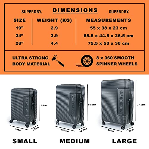 Superdry Large Black Suitcase - Lightweight, Robust, TSA Locks