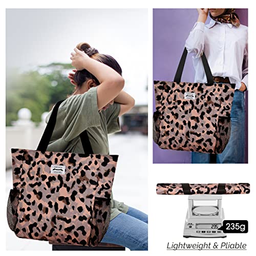 Leopard Print Designer Beach Bag with Zipper & Pockets