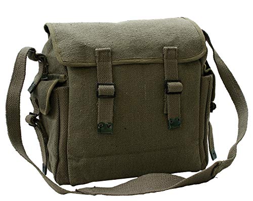 Olive Canvas Messenger Bag with Pockets by Designer