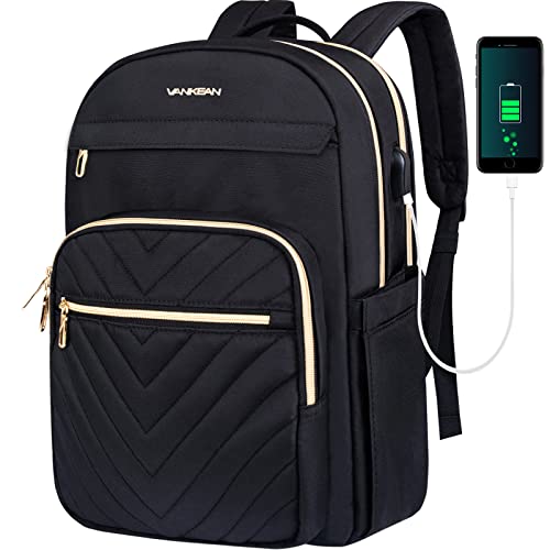 Stylish Waterproof Laptop Backpack with USB Port, Black