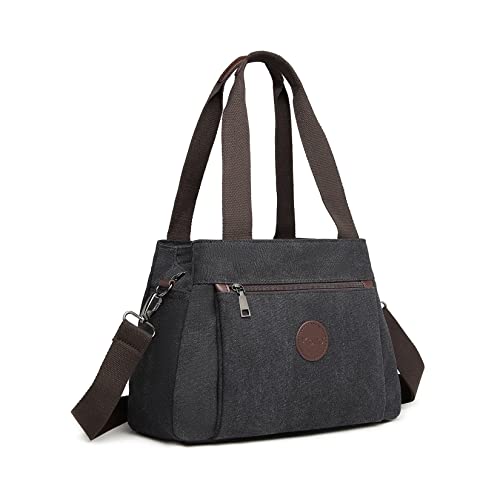 Black Canvas Hobo Shoulder Bag Vintage Top Handle