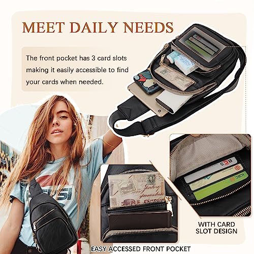 Luxury PU Leather Sling Bag for Women, Black