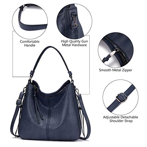 Realer Women's Navy Blue Designer Leather Hobo Bag