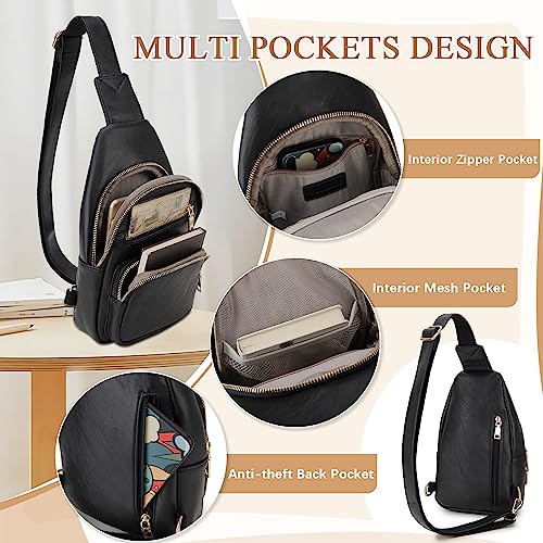 Luxury PU Leather Sling Bag for Women, Black