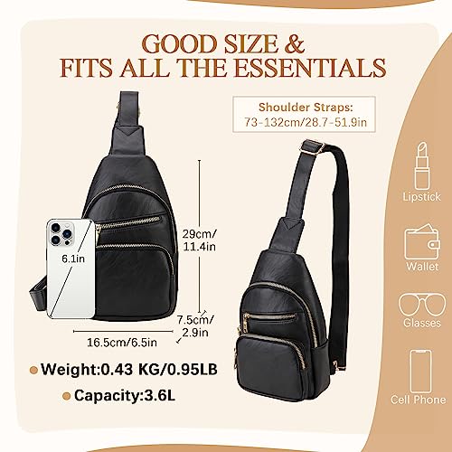 Luxury PU Leather Sling Bag for Women, Black