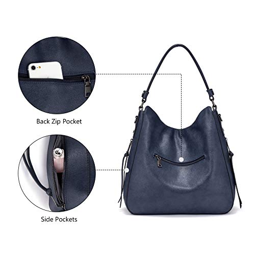 Realer Women's Navy Blue Designer Leather Hobo Bag