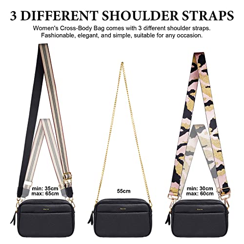 Black Genuine Leather Crossbody Bag with Wide Strap