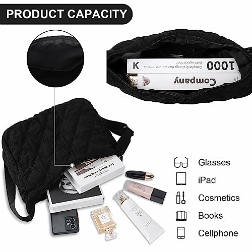 Black Quilted Shoulder Bag for Women - Large