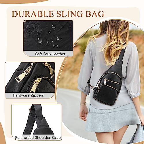 Luxury PU Leather Sling Bag for Women, Black