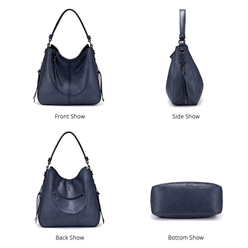 Realer Women's Navy Blue Designer Leather Hobo Bag